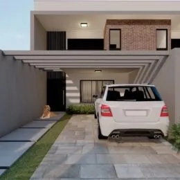 Fachada da residência em Lajeado, Brasil, mostrando a entrada e a área externa.