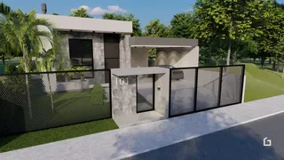Fachada de uma residência moderna com cerca e portão em Lajeado.