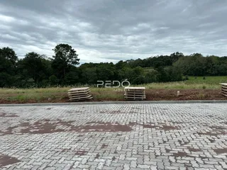 Vista externa de uma propriedade com área pavimentada e vegetação ao fundo.