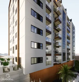 Vista da fachada de um prédio residencial moderno em Lajeado, Brasil.