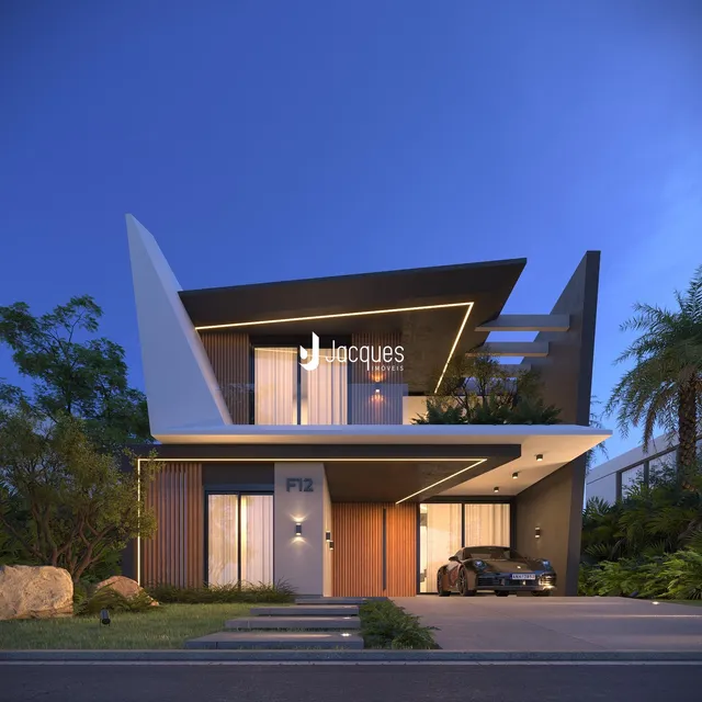 Renderização da fachada de uma casa moderna em Lajeado, Brasil.