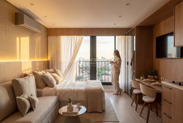 Quarto moderno com vista para a cidade em Lajeado, Brasil.