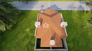 Vista aérea da casa com seu jardim em Lajeado.