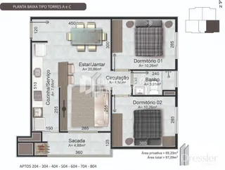 Planta baixa do apartamento tipo torres.