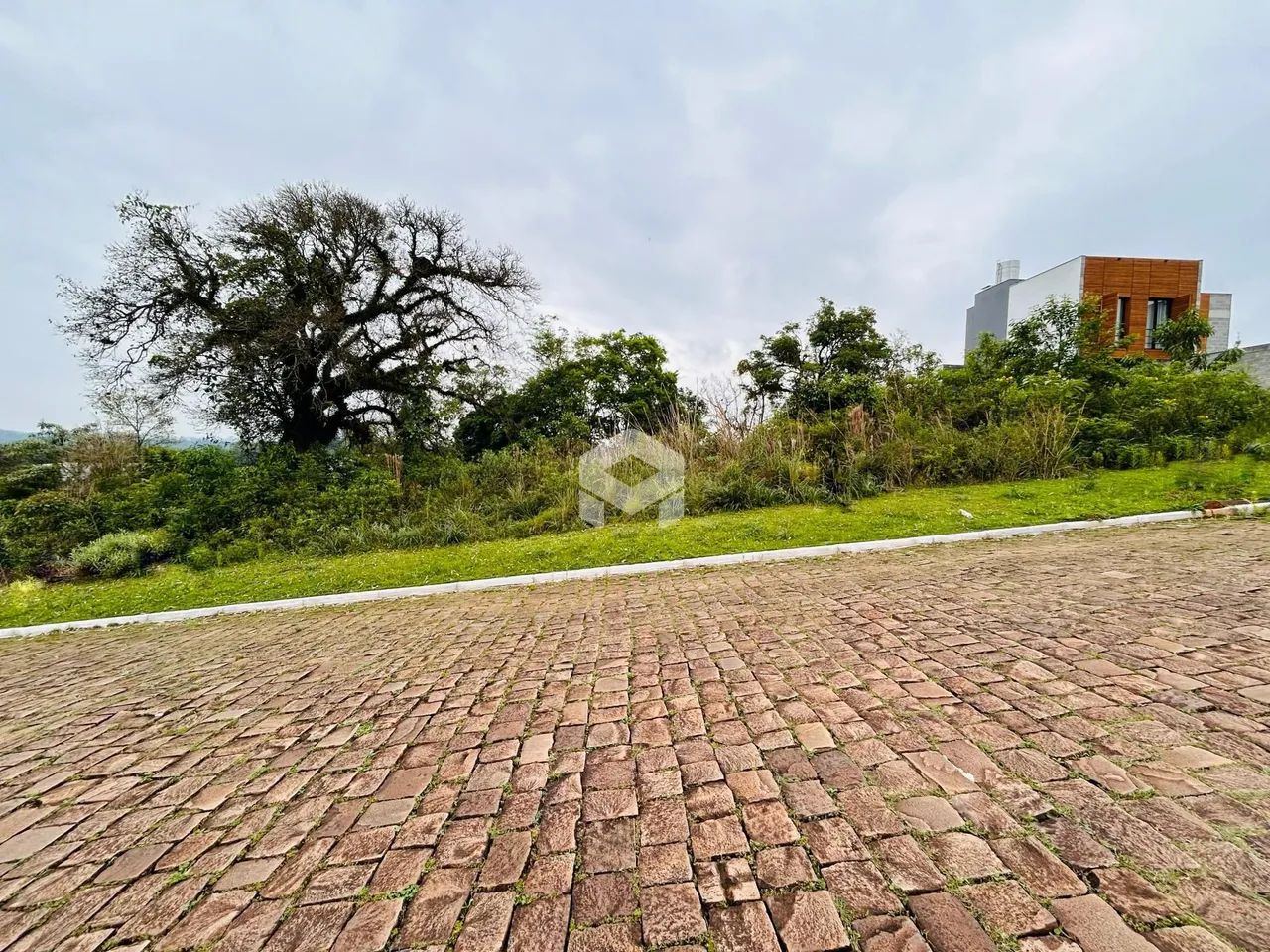 Vista da área pavimentada e vegetação de uma propriedade em Lajeado.