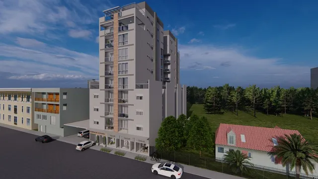 Fachada de um prédio de apartamentos moderno em Lajeado, Brasil.