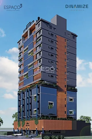 Vista da fachada de um edifício residencial moderno em Lajeado.
