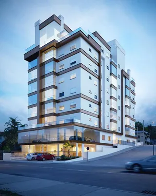 Fachada moderna de um edifício residencial com fachada de vidro em Lajeado, Brasil.