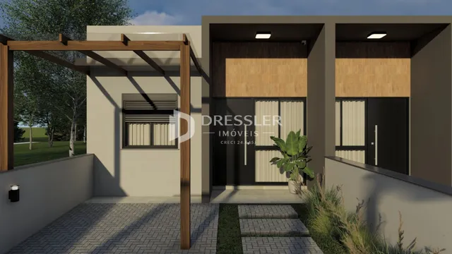 Fachada de uma residência com área externa coberta em Lajeado, Brasil.