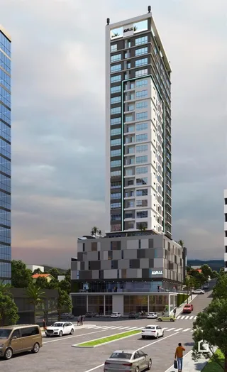 Fachada de um edifício residencial alto em Lajeado, Brasil.