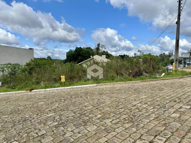 A foto mostra uma área pavimentada em frente a uma propriedade com vegetação densa ao fundo.
