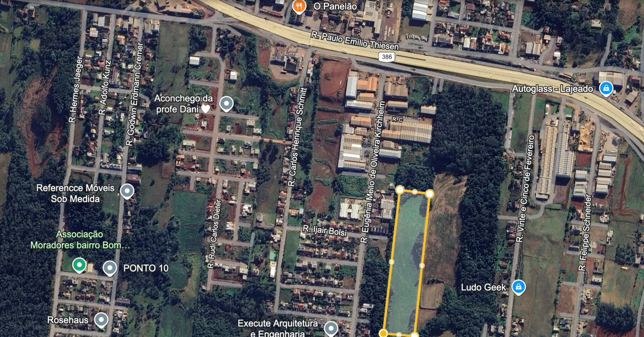 Vista aérea de uma área residencial em Lajeado, Brasil.
