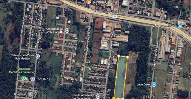 Vista aérea de uma área residencial em Lajeado, Brasil.