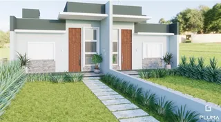 Fachada de uma casa moderna com jardim em Lajeado, Brasil.