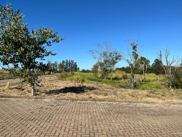 Vista externa da propriedade mostrando uma área pavimentada e vegetação seca sob céu azul.