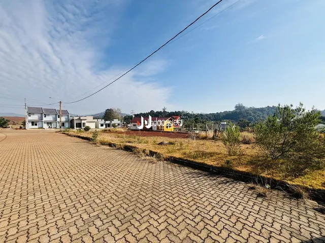 Vista externa de um terreno pavimentado com tijolos e vegetação seca.