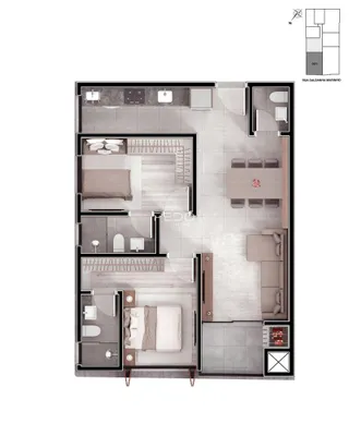 Planta baixa de um apartamento na Rua Saldanha Marinho em Lajeado.
