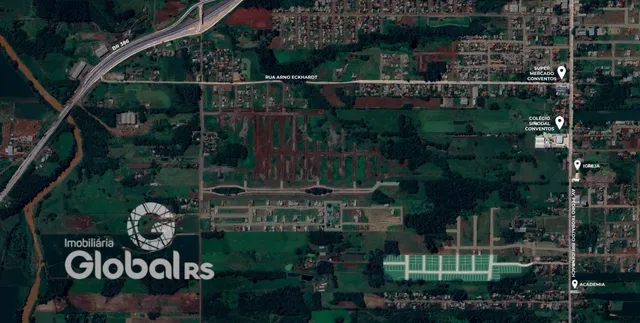 Vista aérea de uma propriedade na região de Lajeado, Brasil.