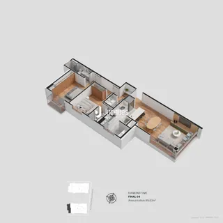 Visualização 3D de um apartamento moderno em Lajeado, Brasil.