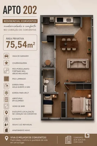 Planta baixa de um apartamento no Lajeado, Brasil, mostrando o layout interno.