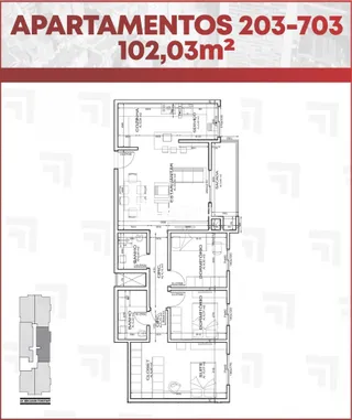 Planta baixa de um apartamento mostrando a disposição dos cômodos.