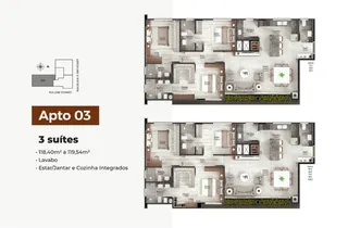 Planta baixa do apartamento 03 em Lajeado.