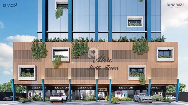 Fachada moderna de um edifício comercial e residencial em Lajeado, Brasil.