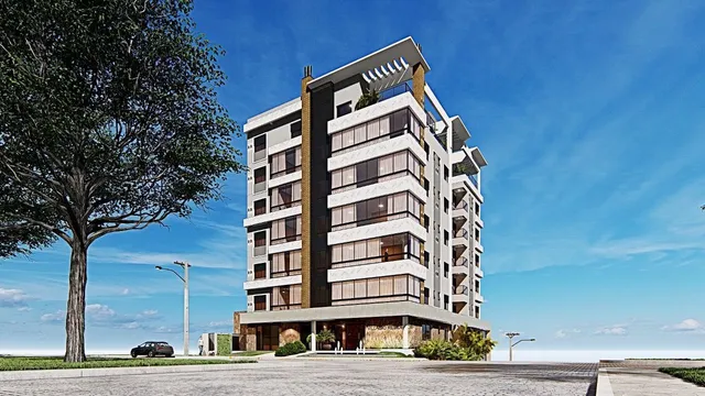 Fachada de um prédio residencial moderno com varandas em Lajeado, Brasil.