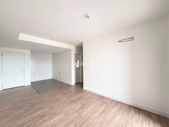 Ambiente interno amplo com piso de madeira clara.