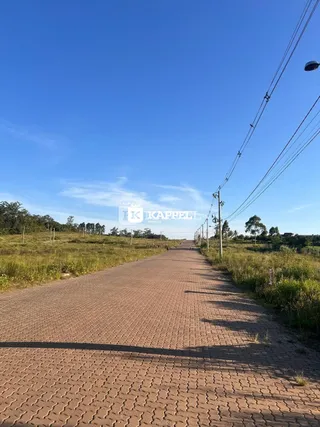 Uma estrada pavimentada estende-se sob um céu azul claro.