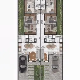 Planta baixa de um imóvel residencial mostrando a disposição dos cômodos.