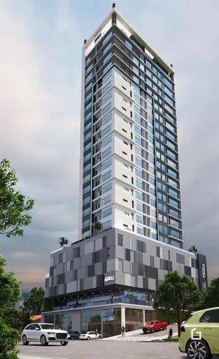 Fachada de um edifício residencial moderno em Lajeado, Brasil.