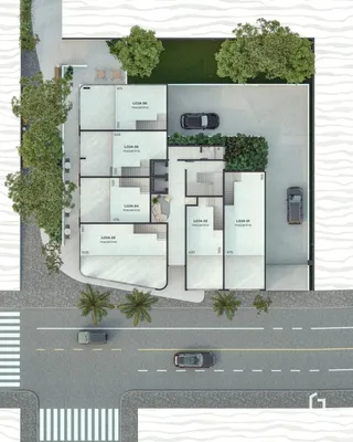 Renderização de uma casa moderna com área externa em Lajeado, Brasil.