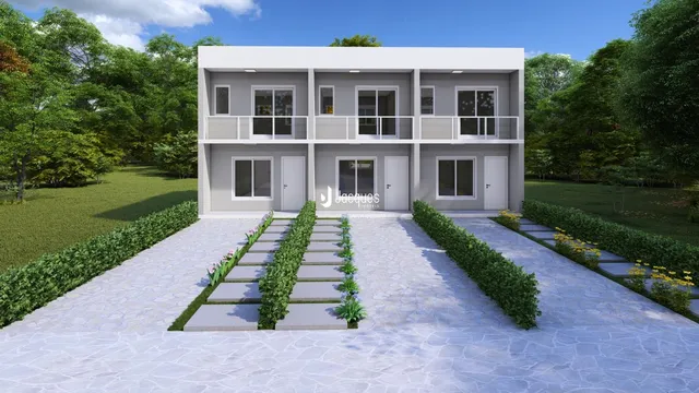 Fachada moderna de uma casa em Lajeado, Brasil, com jardim frontal.