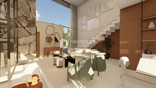 Sala de estar moderna com decoração contemporânea e paredes de pedra.