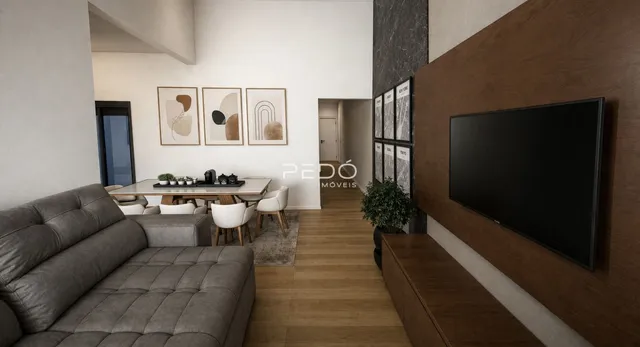 Sala de estar com sofá e mesa de jantar em um imóvel no Brasil.