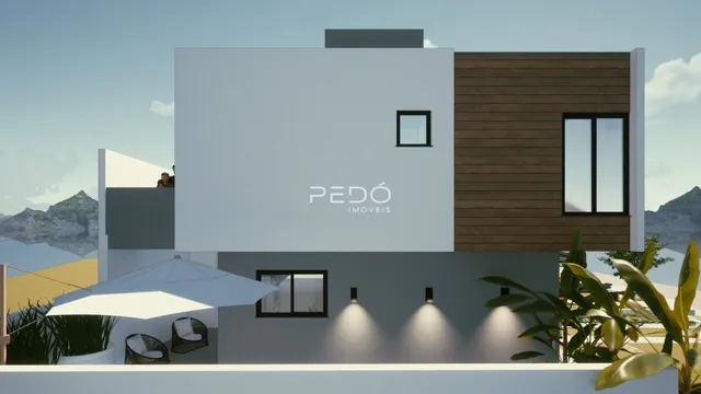 Fachada moderna de uma residência em Lajeado, Brasil, com detalhes em madeira.