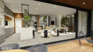 Ambiente moderno de sala de estar e jantar em um imóvel no Brasil.