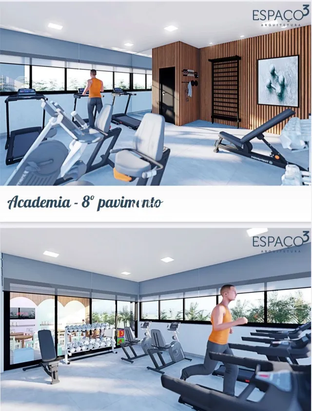 Área de academia com equipamentos de ginástica no imóvel.