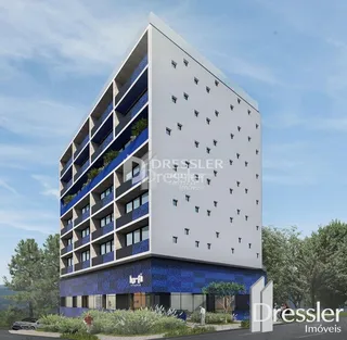 Fachada moderna de um edifício residencial em Lajeado, Brasil.