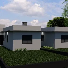 Fachada externa de uma casa moderna com jardim em Lajeado, Brasil.