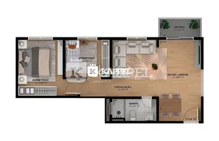 Planta baixa de um imóvel mostrando a disposição dos cômodos.