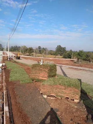 Vista de terra e estrada em uma área residencial no Brasil.