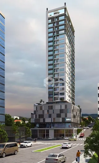 A fachada de um edifício residencial alto em Lajeado, Brasil.