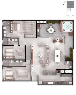 Planta baixa de um apartamento em Lajeado, mostrando a disposição dos cômodos.