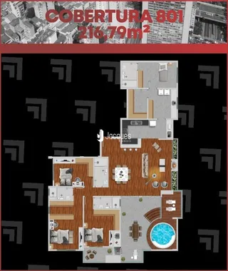Planta baixa de um apartamento mostrando a disposição dos cômodos.