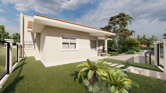 Fachada de uma casa moderna com jardim em Lajeado, Brasil.