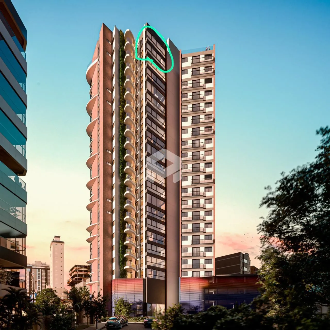 Vista aérea de edifícios residenciais em Lajeado, Brasil.