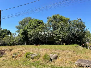 Vista externa de uma propriedade com vegetação densa ao fundo.