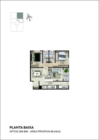 Planta baixa do apartamento 304-804 em Lajeado, Brasil.